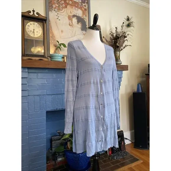 Soft Surroundings XL LINEN Vicose Gauze Cardigan Duster Light Blue Button Up - Picture 2 of 13